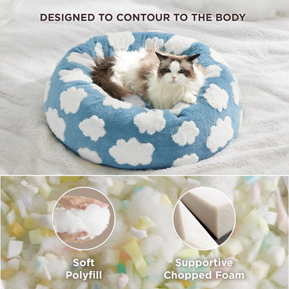 Detalle del material ultra suave de la cama donut para gatos