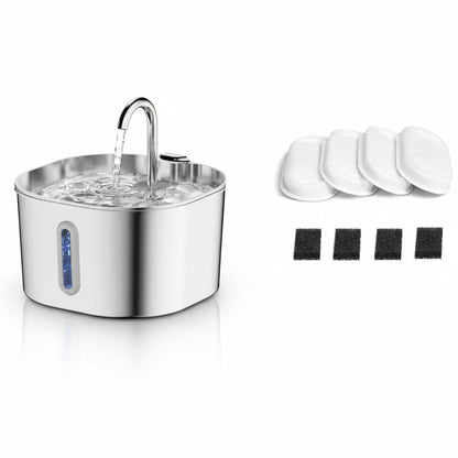 Vista superior de la fuente de agua automática de acero inoxidable para gatos