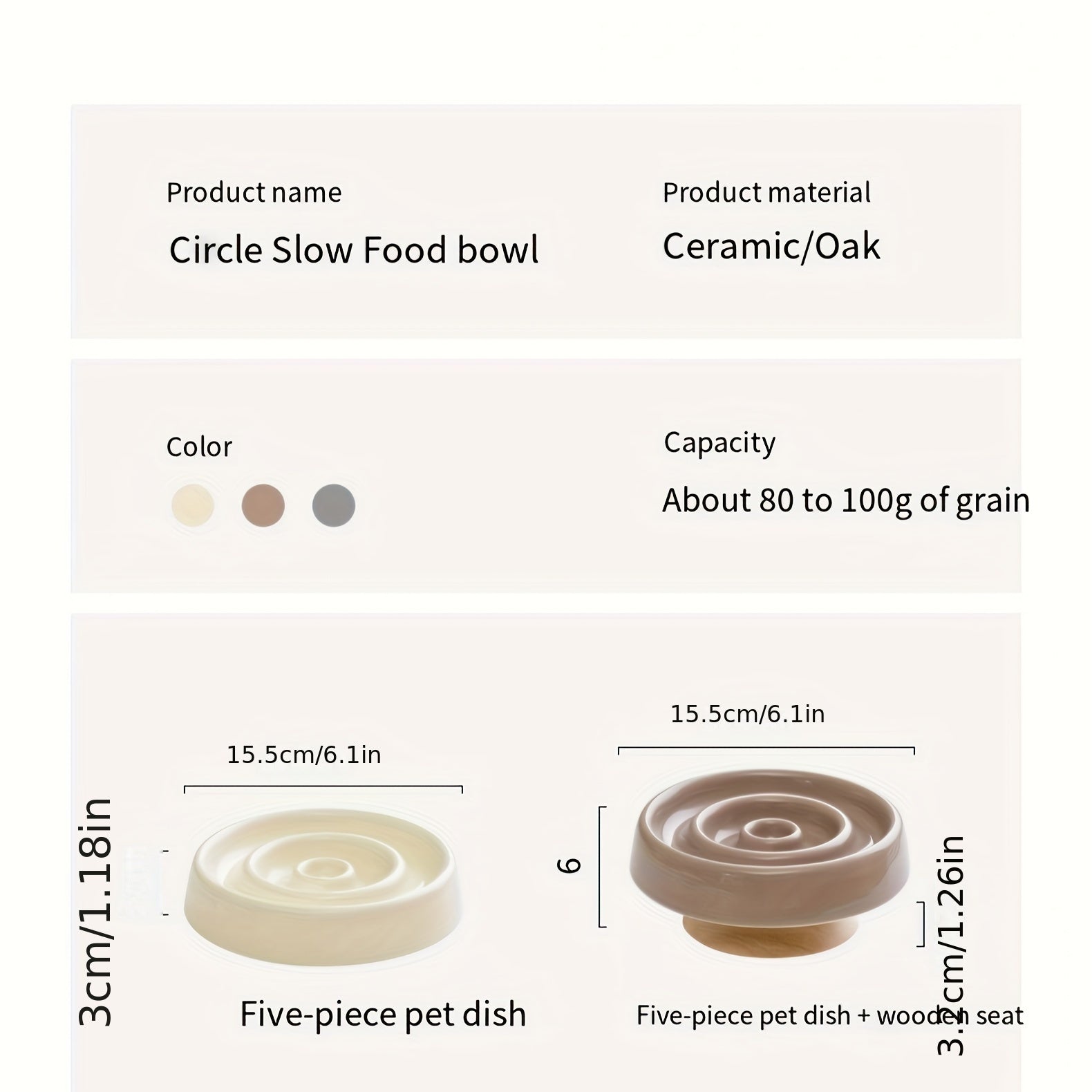 Dimensiones y colores comedero antiansiedad de cerámica para gatos con base de madera