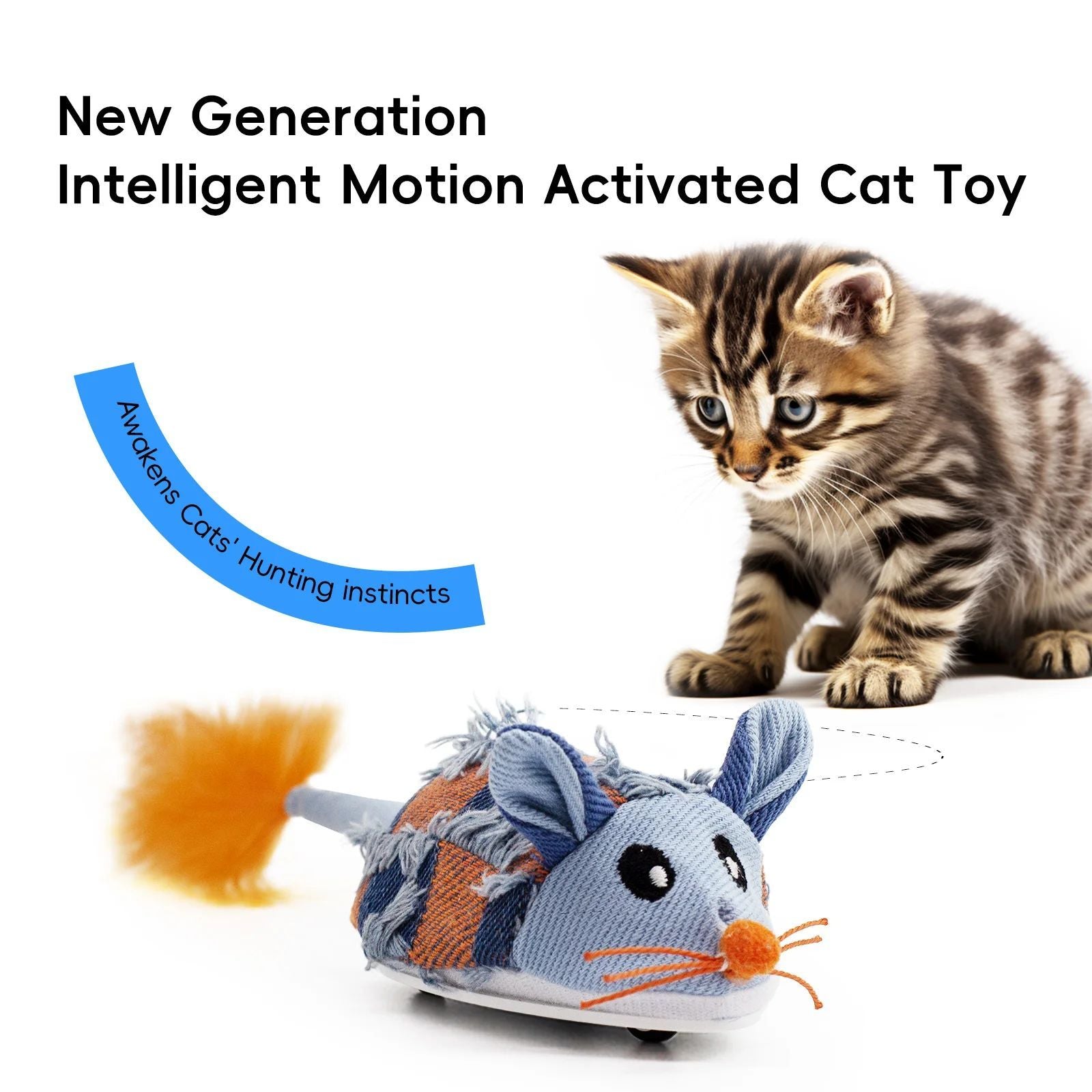 Gato jugando con ratón interactivo automático, estimulando su instinto cazador