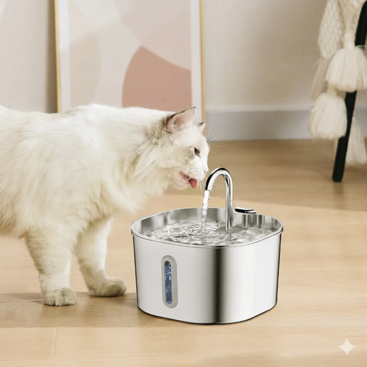 Gato bebiendo agua de la fuente