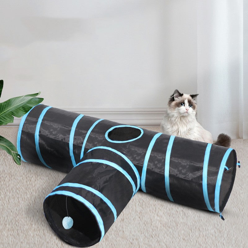 Gato explorando túnel plegable interactivo, escondite seguro y divertido