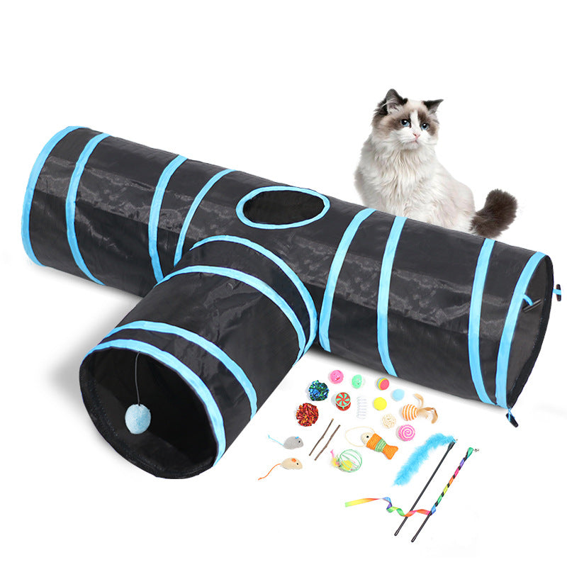 Túnel plegable de 3 vías para gatos con juguetes integrados